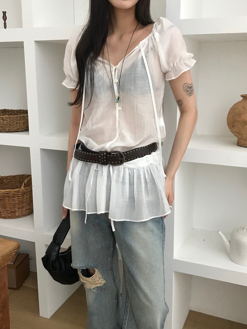 ESCHER韓國㊣直郵東大門代購女裝新款熱賣襯衫蕾絲衫不含腰帶ESCHER襯衫/蕾絲衫