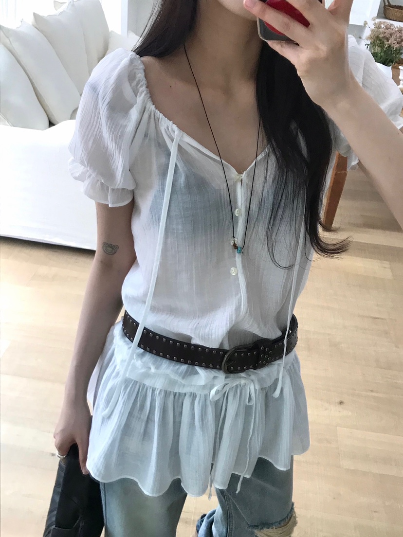 ESCHER韓國㊣直郵東大門代購女裝新款熱賣襯衫蕾絲衫不含腰帶ESCHER襯衫/蕾絲衫