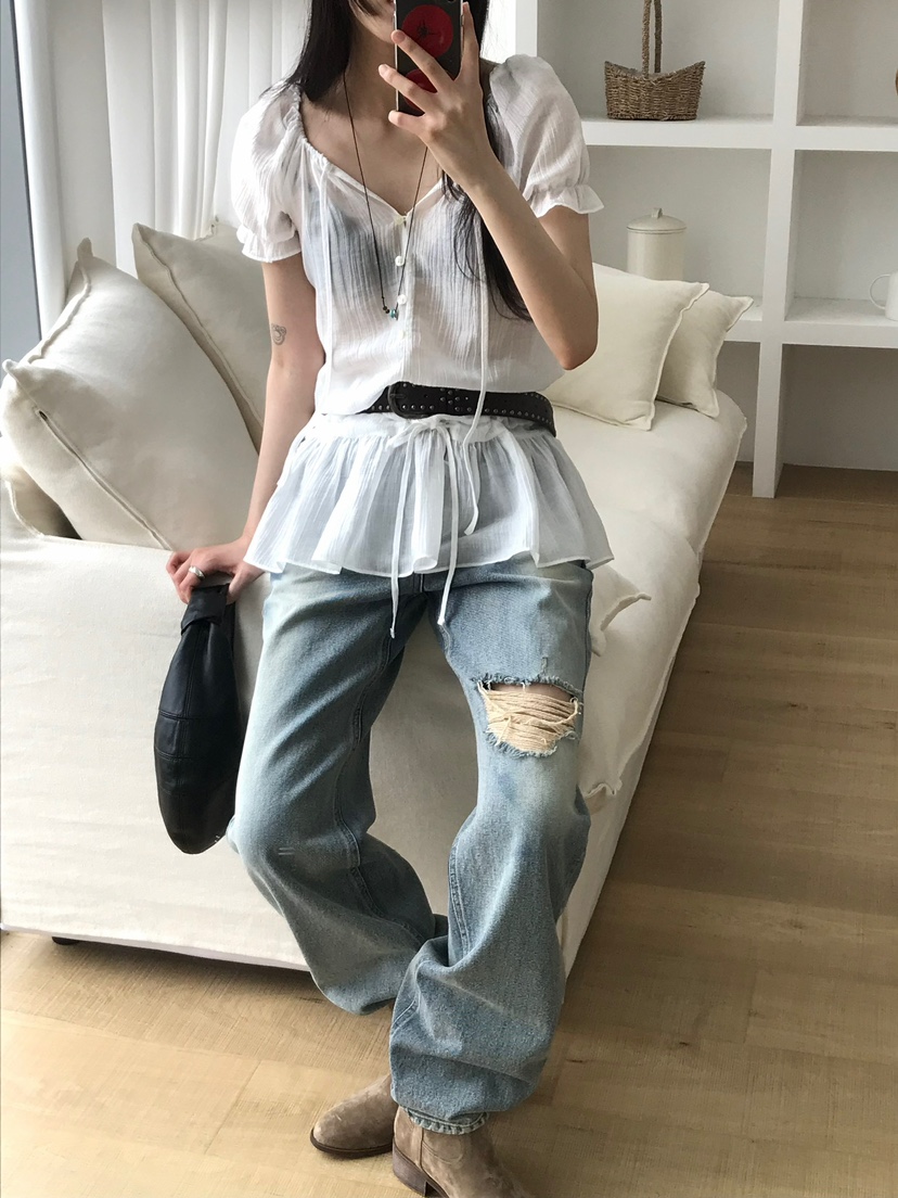 ESCHER韓國㊣直郵東大門代購女裝新款熱賣襯衫蕾絲衫不含腰帶ESCHER襯衫/蕾絲衫