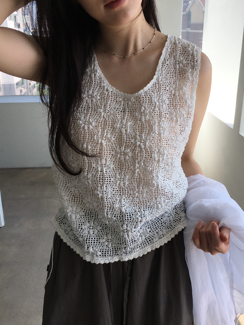 SPREAD韓國直郵㊣女裝新品休閑25春夏人氣吊帶背心鉤針編織SPREAD吊帶/背心