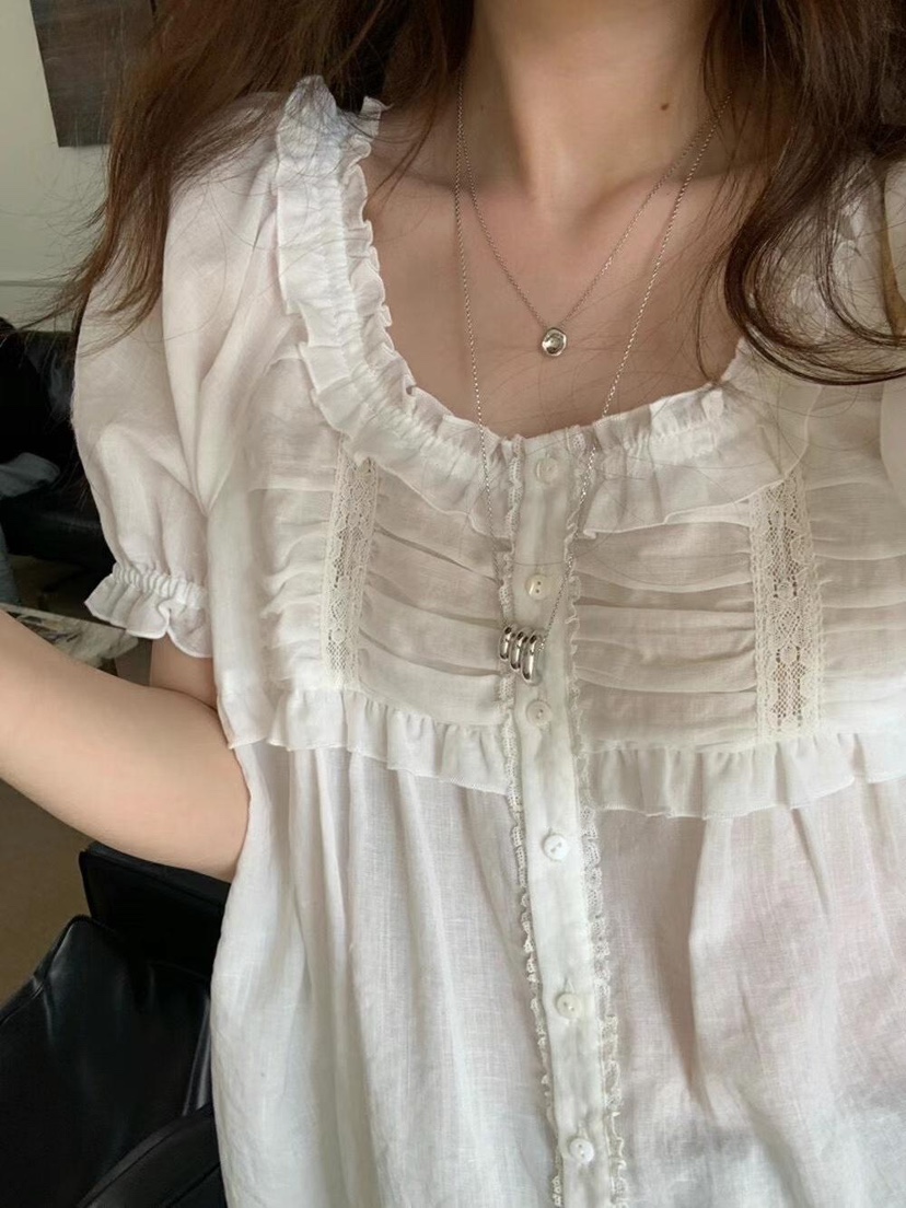 DARLUZ_MI韓國直郵㊣女裝新品熱賣25春夏時尚襯衫蕾絲衫亞麻DARLUZ_MI襯衫/蕾絲衫