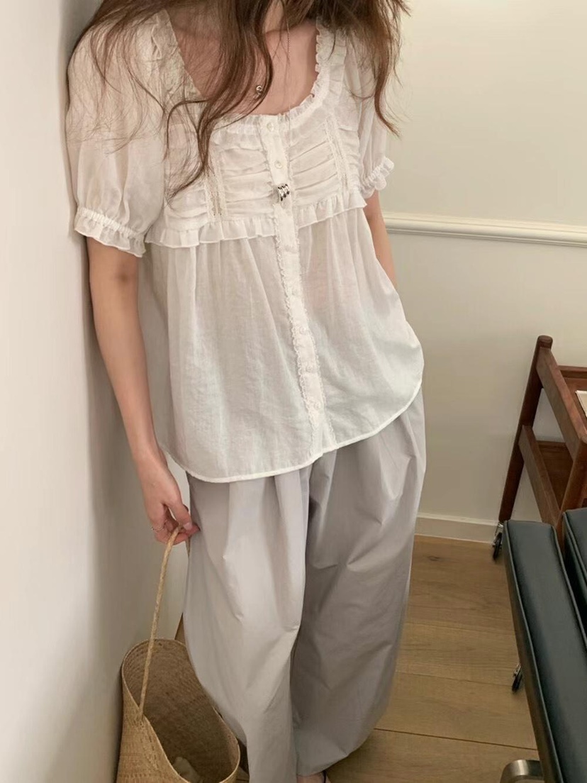 DARLUZ_MI韓國直郵㊣女裝新品熱賣25春夏時尚襯衫蕾絲衫亞麻DARLUZ_MI襯衫/蕾絲衫