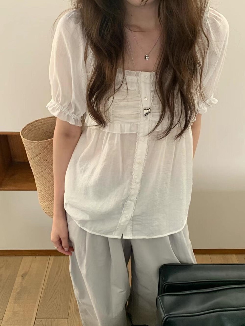 DARLUZ_MI韓國直郵㊣女裝新品熱賣25春夏時尚襯衫蕾絲衫亞麻DARLUZ_MI襯衫/蕾絲衫