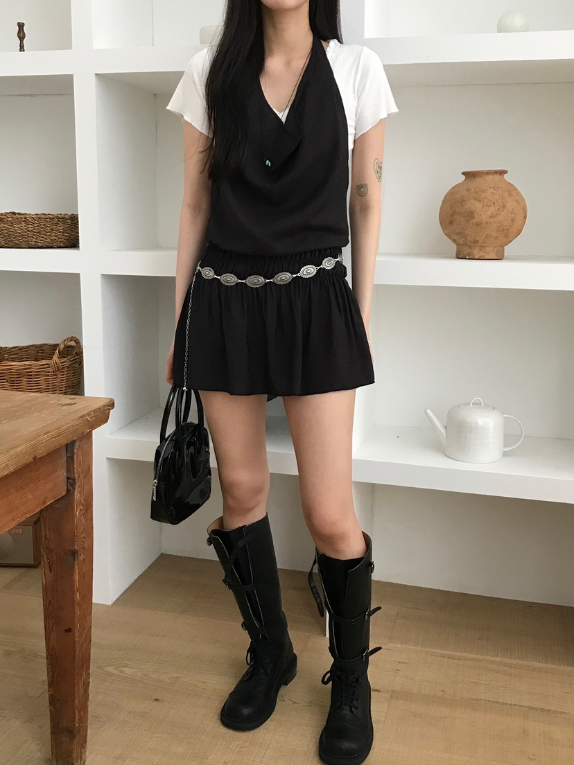 ESCHER韓國㊣直郵東大門代購女裝新品人氣休閑連衣裙含腰繩ESCHER連衣裙
