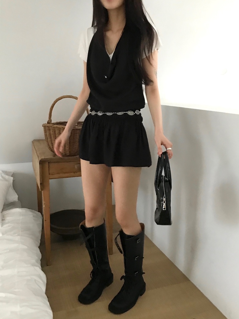 ESCHER韓國㊣直郵東大門代購女裝新品人氣休閑連衣裙含腰繩ESCHER連衣裙