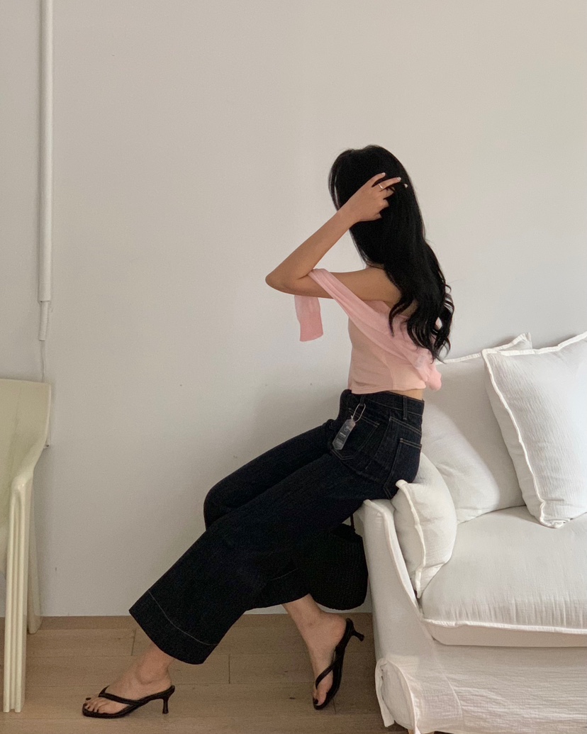 RIAH直郵韓國代購㊣女裝新品推薦熱賣人氣25春夏牛仔褲綁帶RIAH牛仔褲