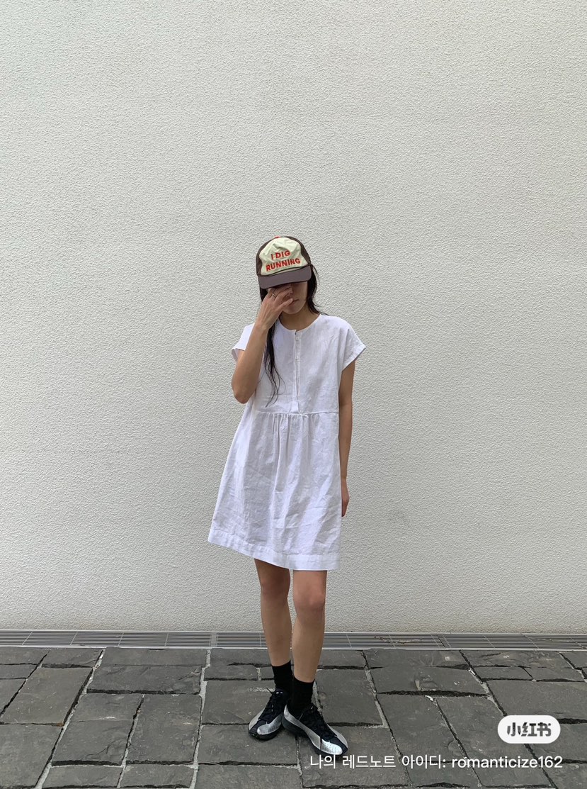 ROMANTICIZE韓國直郵㊣東大門實拍女裝新款熱賣連衣裙亞麻紐扣ROMANTICIZE連衣裙
