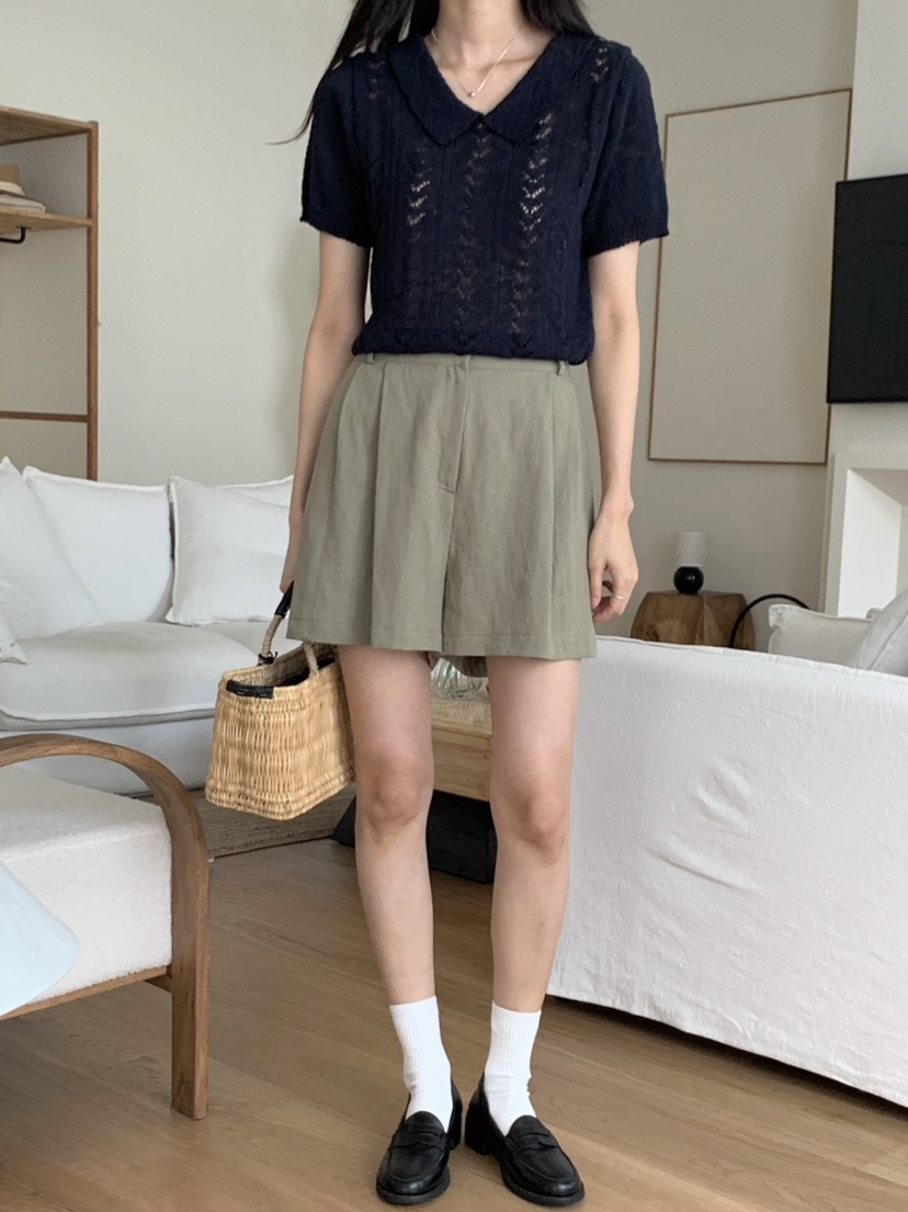 WOOD韓國㊣直郵東大門代購女裝新款熱賣人氣推薦25春夏短褲亞麻WOOD短褲