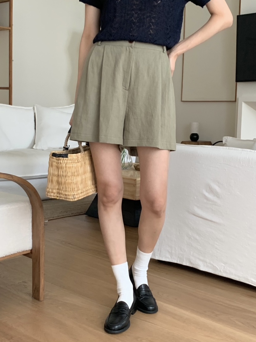 WOOD韓國㊣直郵東大門代購女裝新款熱賣人氣推薦25春夏短褲亞麻WOOD短褲圖色2