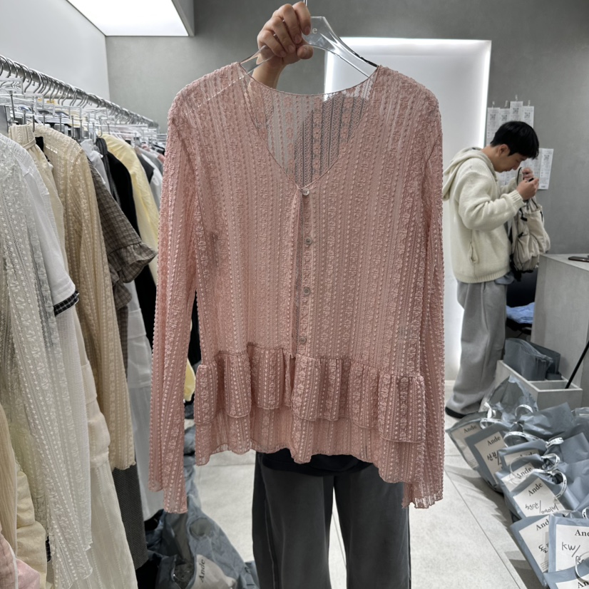 ANDE韓國㊣直郵東大門代購女裝新款25春夏休閑人氣襯衫蕾絲衫ANDE襯衫/蕾絲衫圖色4