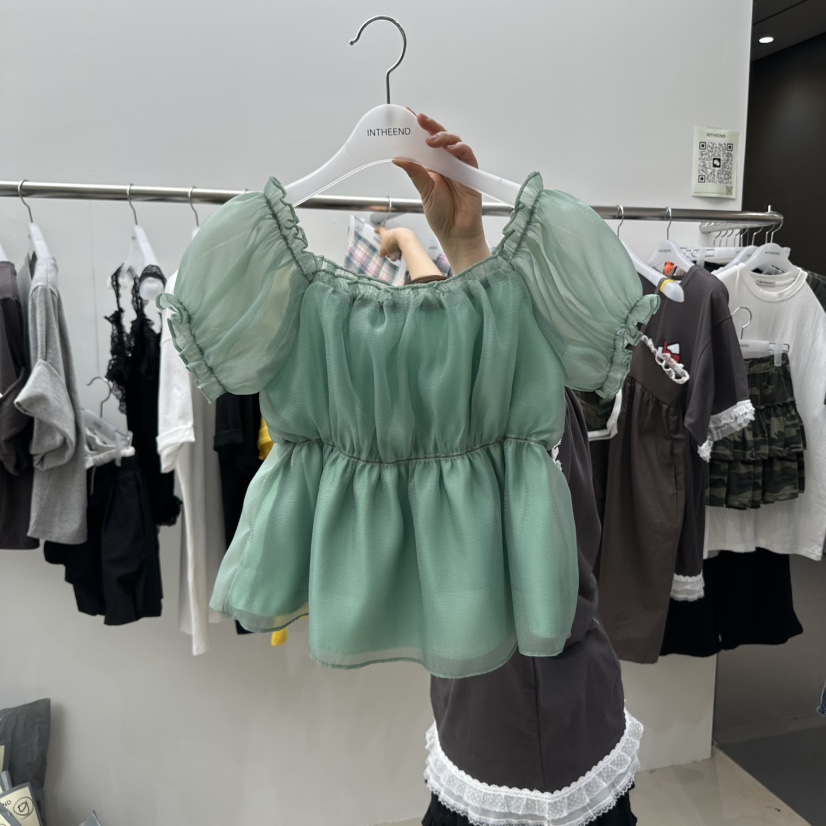 INTHEEND直郵韓國代購㊣女裝新品25春夏時尚襯衫蕾絲衫露肩INTHEEND襯衫/蕾絲衫圖色2