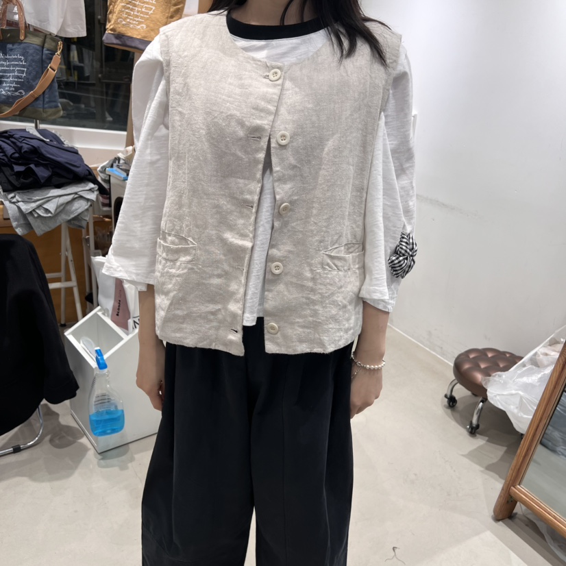 BLOOM韓國㊣直郵東大門代購女裝新款熱賣時尚馬甲不含內搭亞麻BLOOM馬甲圖色2
