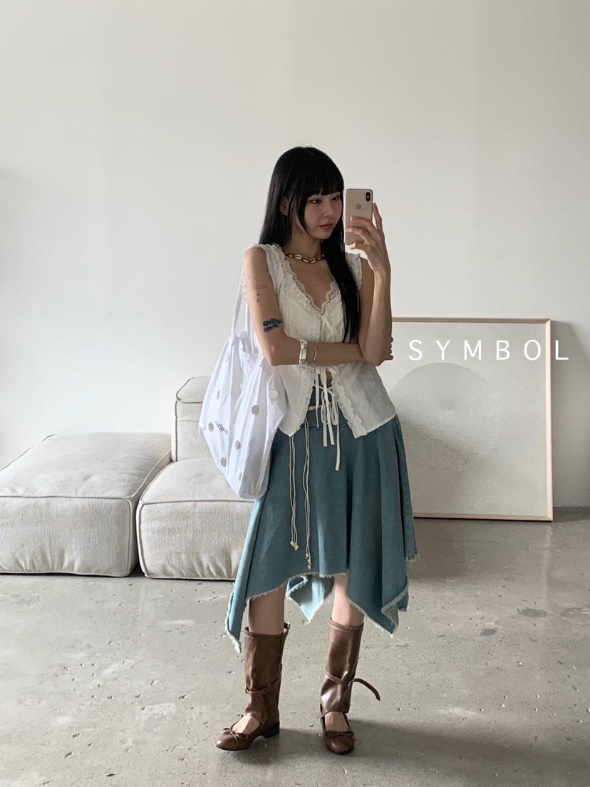 SYMBOL韓國直郵㊣女裝新品推薦25春夏休閑半身裙中短裙含腰繩SYMBOL半身裙/中短裙