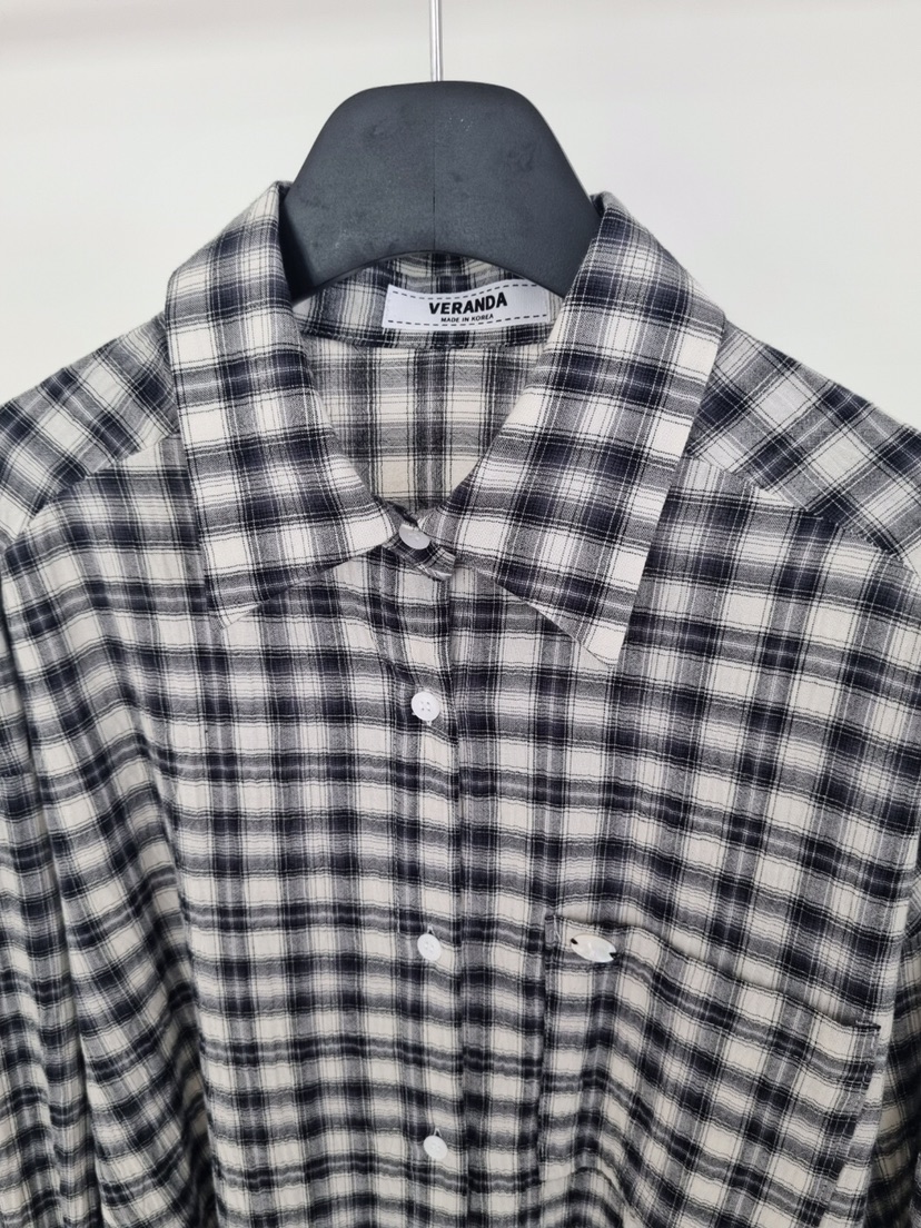 VERANDA直郵韓國代購㊣女裝新品休閑25春夏時尚襯衫蕾絲衫格紋VERANDA襯衫/蕾絲衫