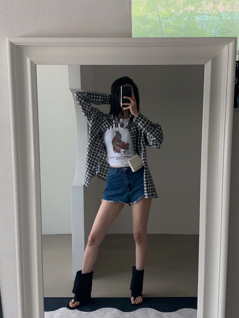 VERANDA直郵韓國代購㊣女裝新品休閑25春夏時尚襯衫蕾絲衫格紋VERANDA襯衫/蕾絲衫