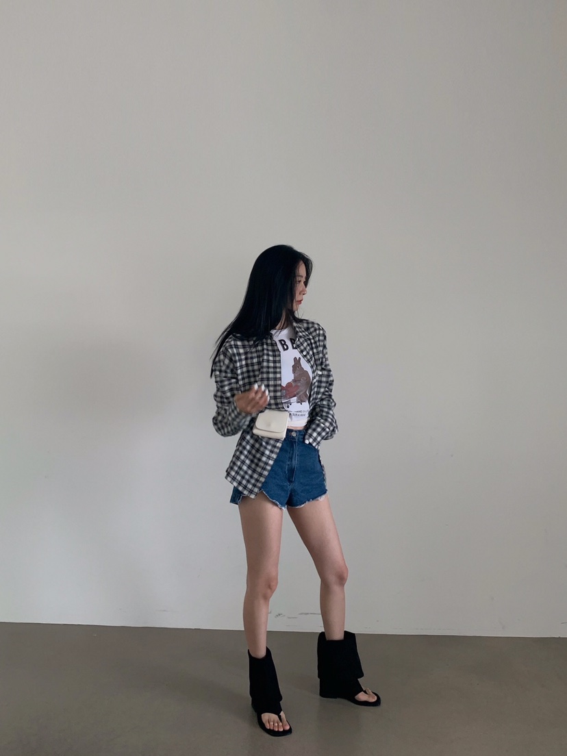 VERANDA直郵韓國代購㊣女裝新品休閑25春夏時尚襯衫蕾絲衫格紋VERANDA襯衫/蕾絲衫