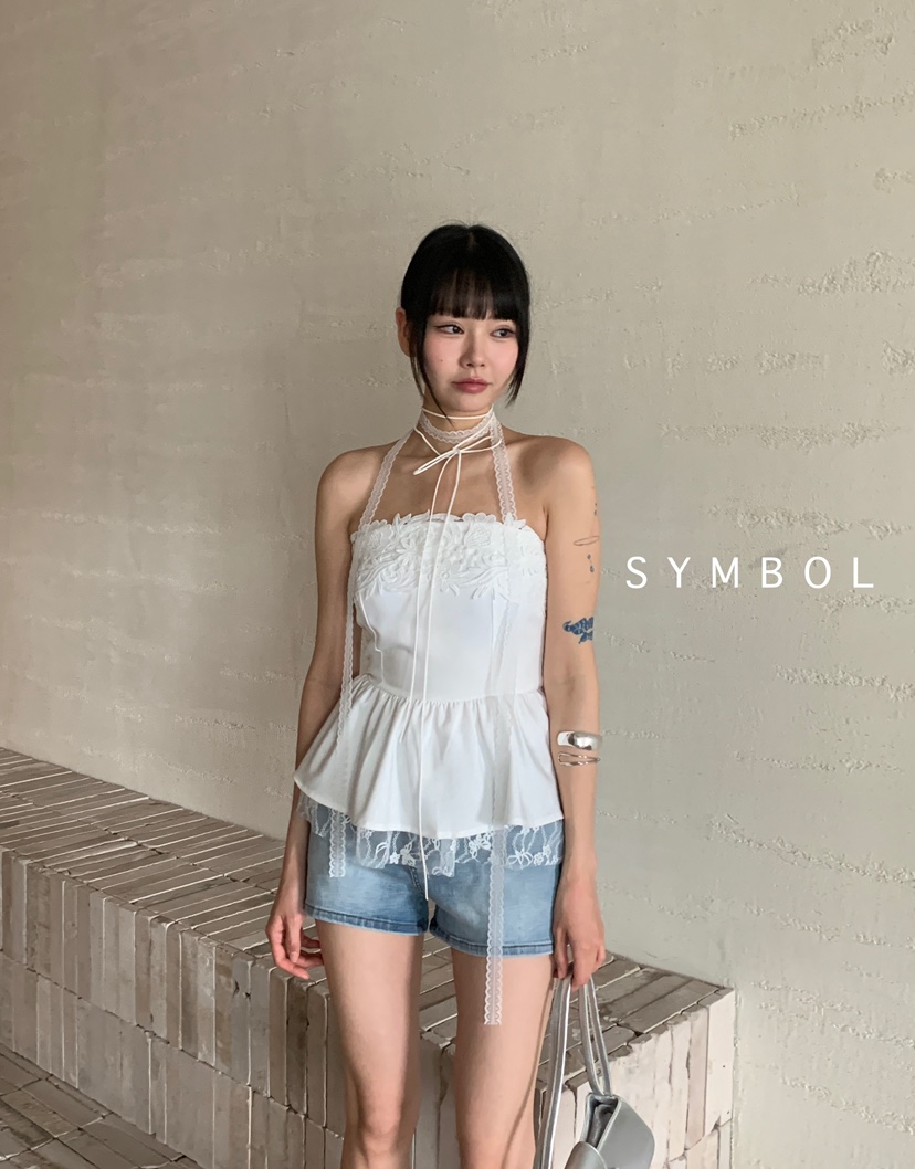 SYMBOL韓國直郵㊣女裝新款推薦熱賣25春夏人氣吊帶背心刺繡SYMBOL吊帶/背心