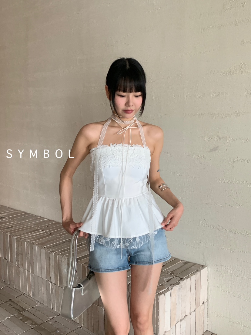 SYMBOL韓國直郵㊣女裝新款推薦熱賣25春夏人氣吊帶背心刺繡SYMBOL吊帶/背心