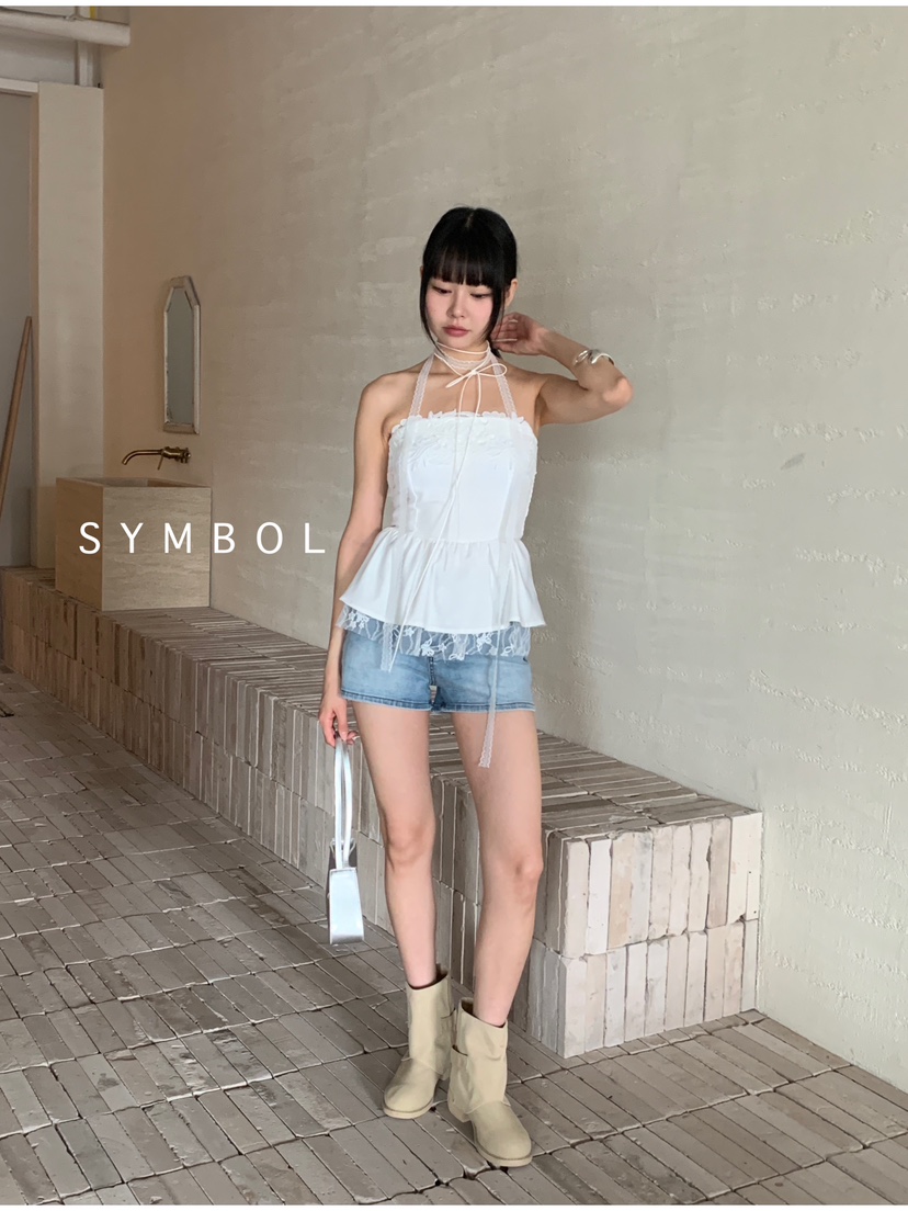 SYMBOL韓國直郵㊣女裝新款推薦熱賣25春夏人氣吊帶背心刺繡SYMBOL吊帶/背心