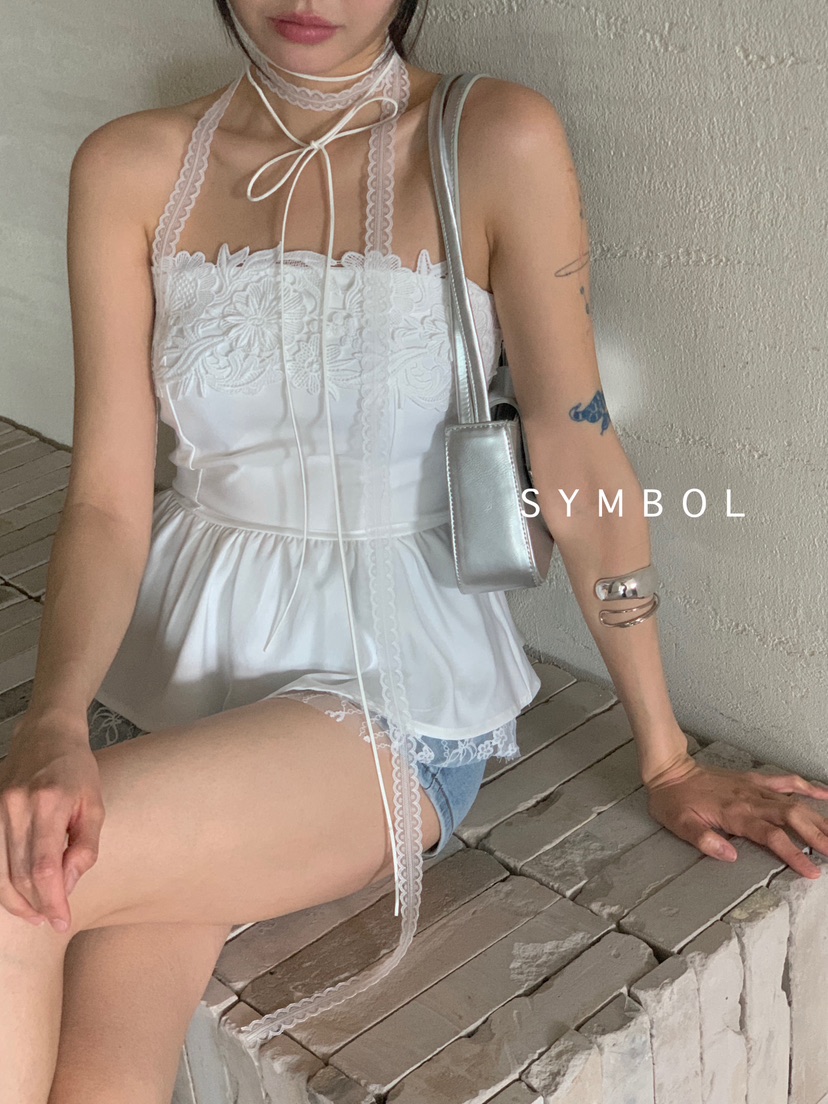 SYMBOL韓國直郵㊣女裝新款推薦熱賣25春夏人氣吊帶背心刺繡SYMBOL吊帶/背心