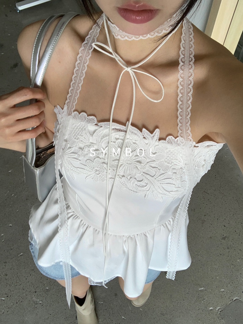 SYMBOL韓國直郵㊣女裝新款推薦熱賣25春夏人氣吊帶背心刺繡SYMBOL吊帶/背心