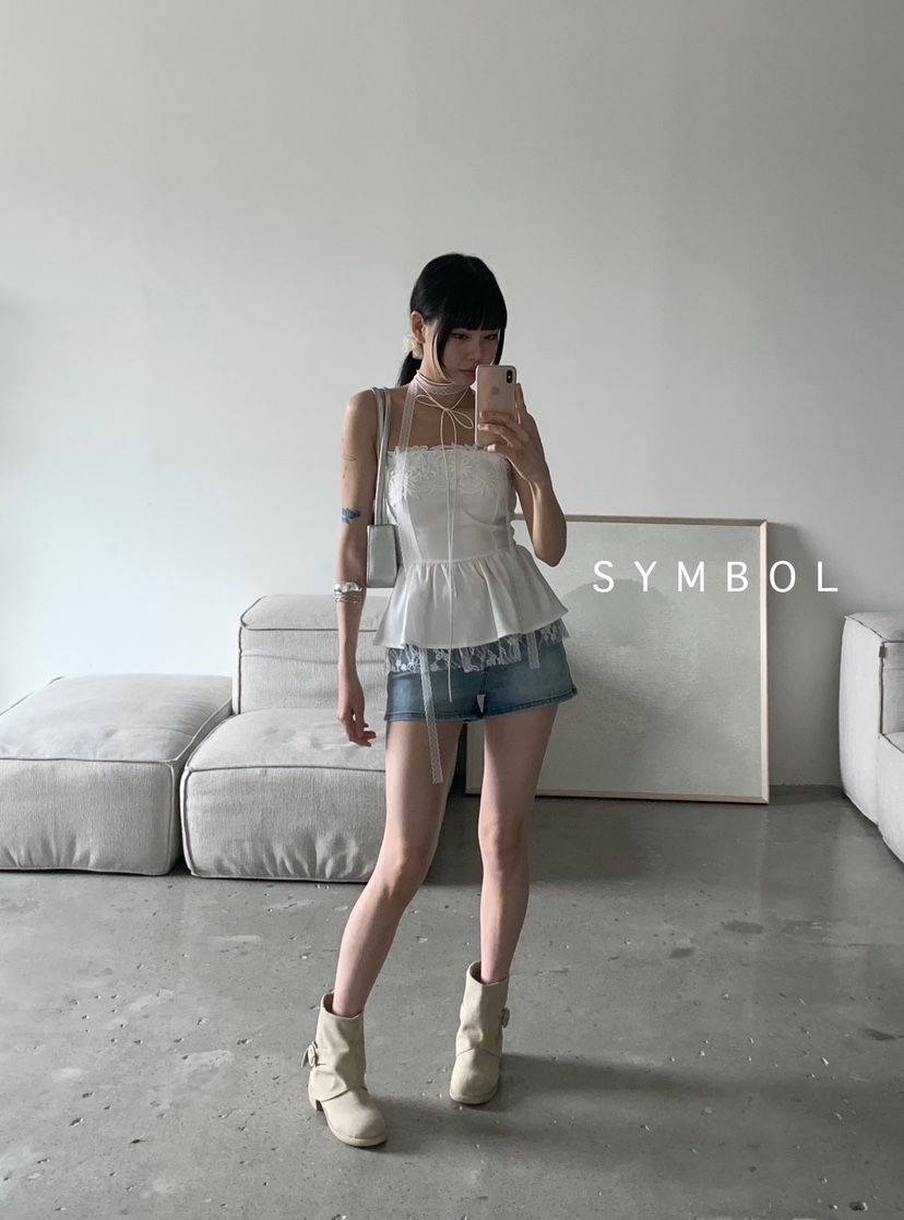 SYMBOL韓國直郵㊣女裝新款推薦熱賣25春夏人氣吊帶背心刺繡SYMBOL吊帶/背心
