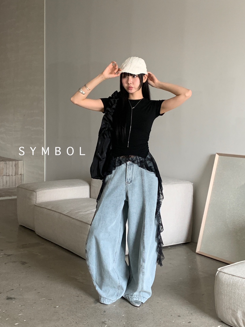 SYMBOL直郵韓國代購㊣女裝新款推薦人氣休閑時尚25春夏牛仔褲SYMBOL牛仔褲