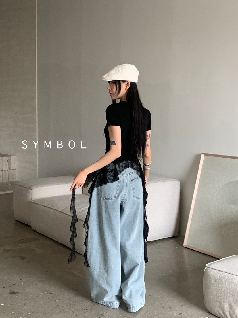 SYMBOL直郵韓國代購㊣女裝新款推薦人氣休閑時尚25春夏牛仔褲SYMBOL牛仔褲