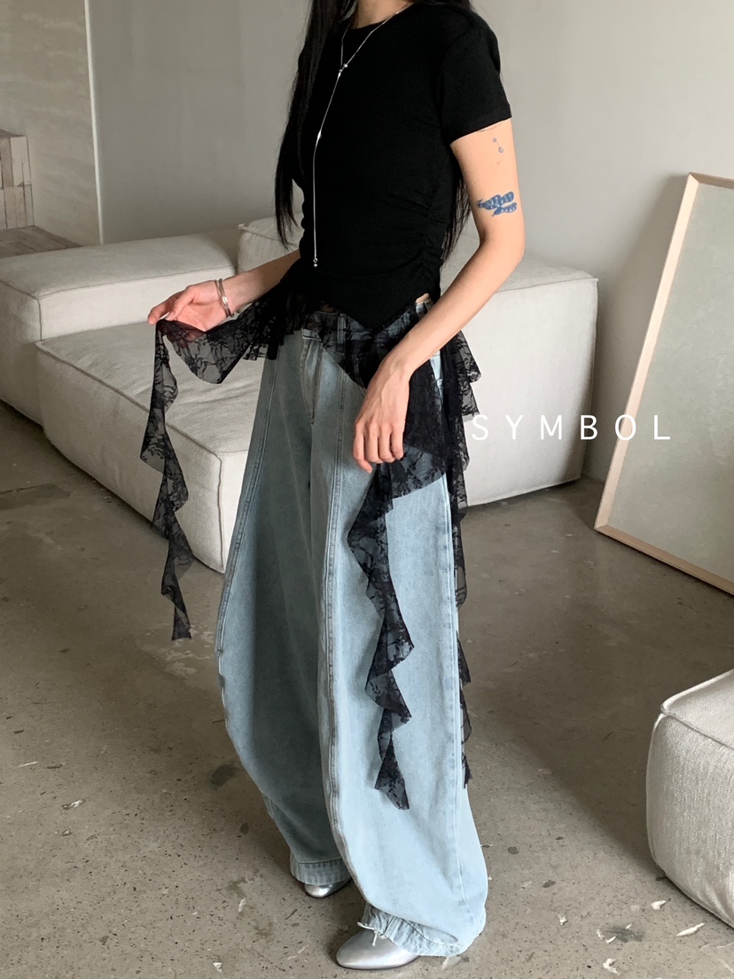SYMBOL直郵韓國代購㊣女裝新款推薦人氣休閑時尚25春夏牛仔褲SYMBOL牛仔褲