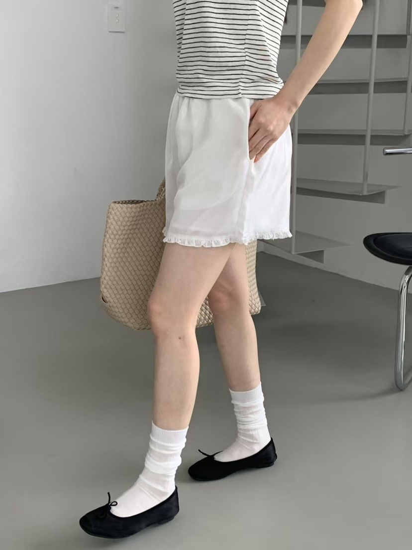 TAF韓國代購女士新款25春夏熱賣休閑時尚真品職業短褲荷葉邊TAF短褲