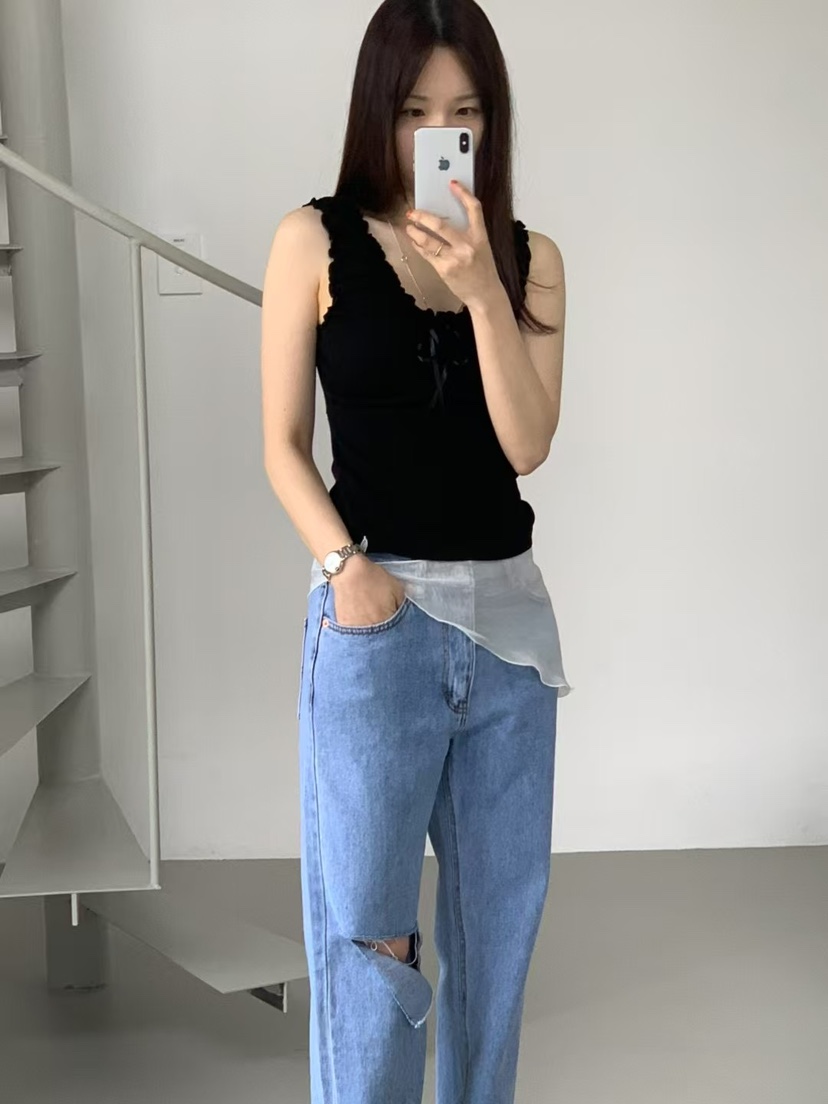TAF東大門實拍女士新品職業真品25春夏人氣熱賣吊帶背心荷葉邊TAF吊帶/背心