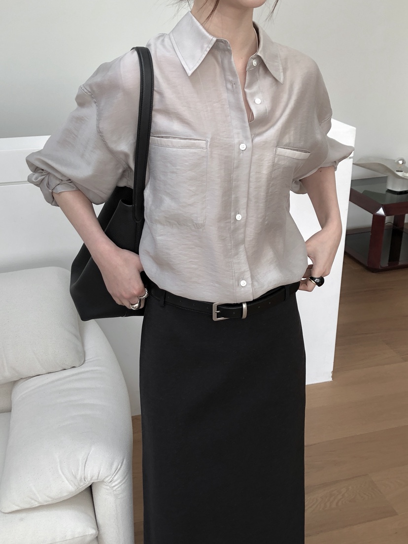 LE BUTTER韓國代購女士新品25春夏時尚襯衫蕾絲衫口袋天絲LE BUTTER襯衫/蕾絲衫