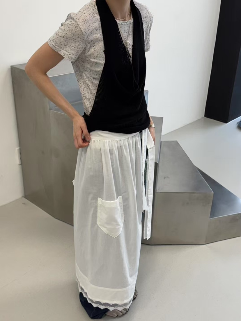 MINIMUZE韓國直郵㊣東大門實拍女裝新品休閑推薦長裙口袋蕾絲MINIMUZE長裙