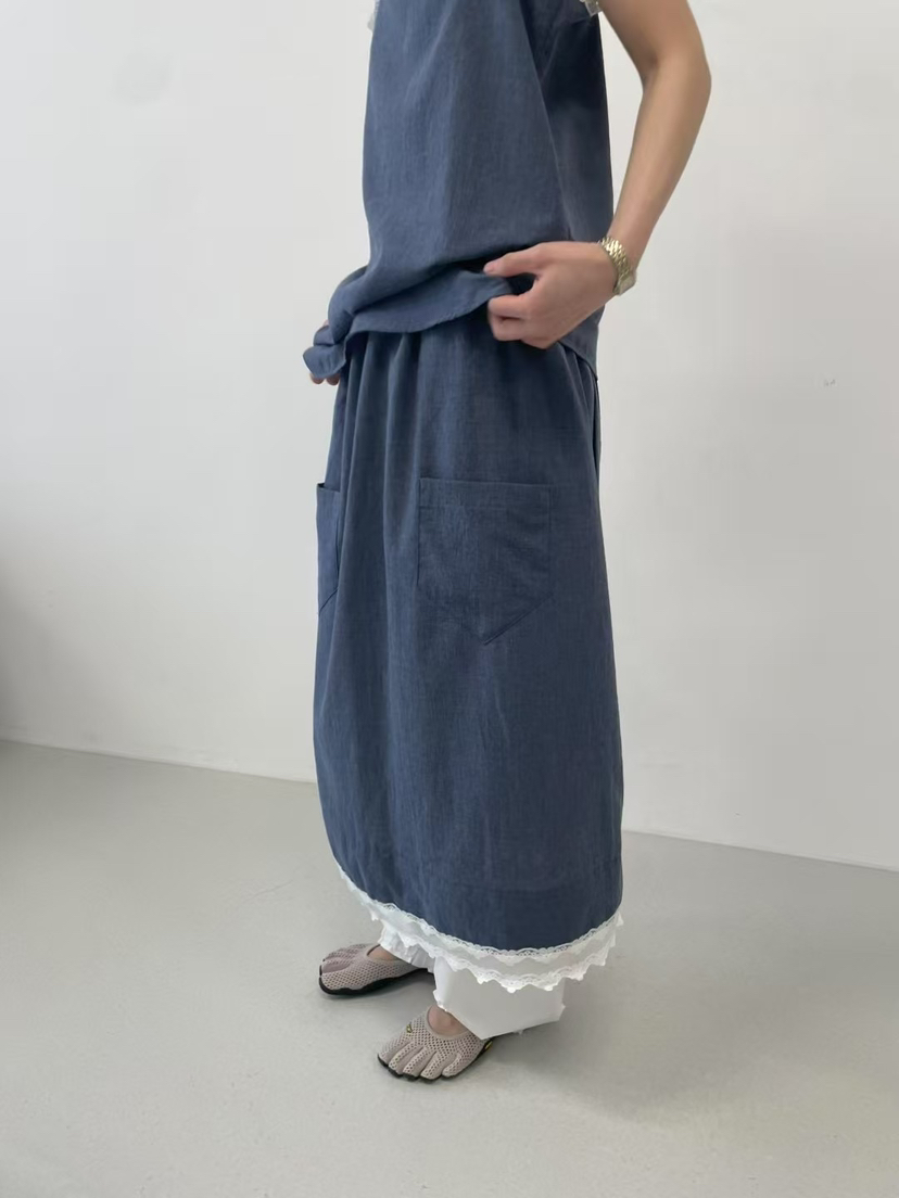MINIMUZE韓國直郵㊣東大門實拍女裝新品休閑推薦長裙口袋蕾絲MINIMUZE長裙
