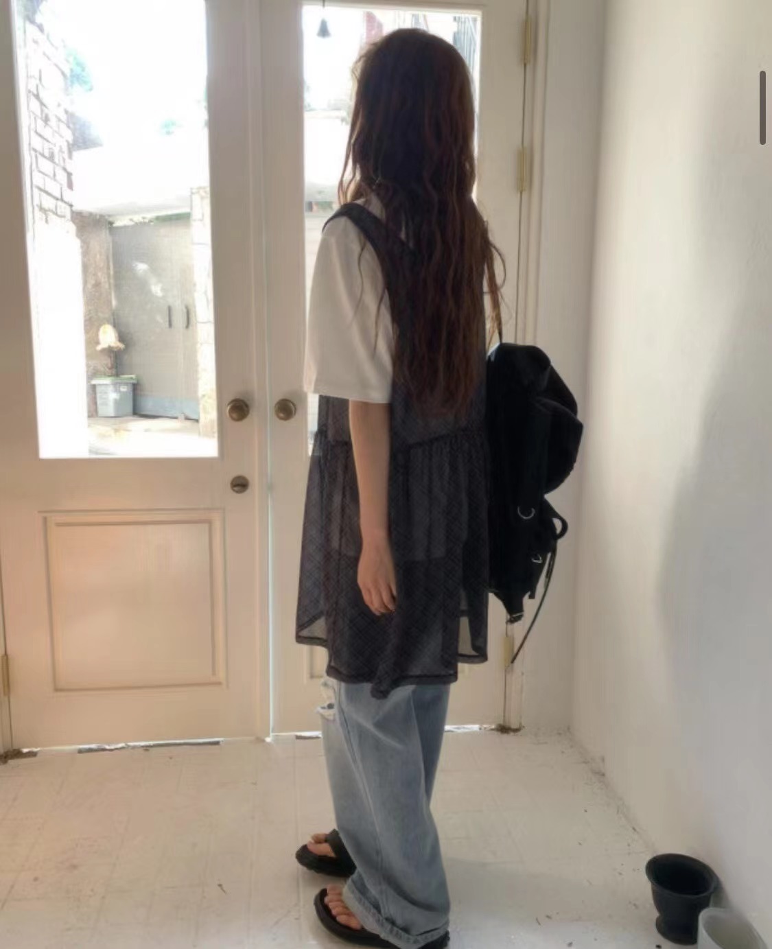 UNLESS東大門實拍女裝新品人氣25春夏休閑時尚連衣裙格紋雪紡UNLESS連衣裙