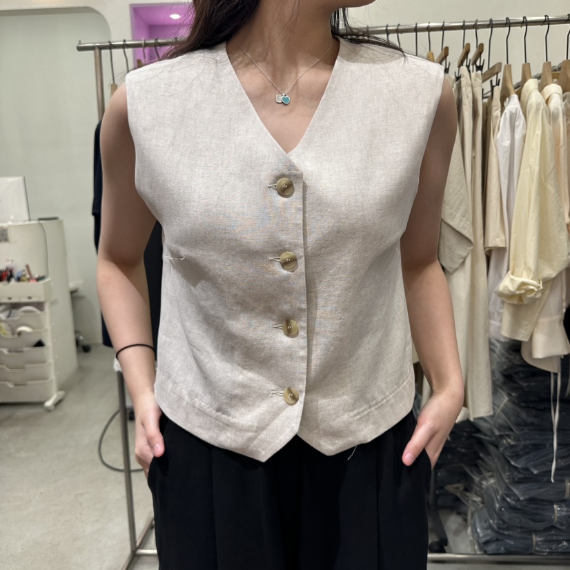 BISHOP韓國代購女士新款推薦時尚人氣職業真品熱賣馬甲亞麻布b#/BISHOP馬甲圖色3