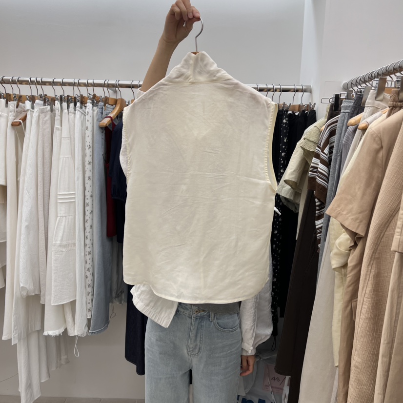 DRESS ROOM韓國代購女裝新款真品時尚推薦吊帶背心亞麻布高領DRESS ROOM吊帶/背心
