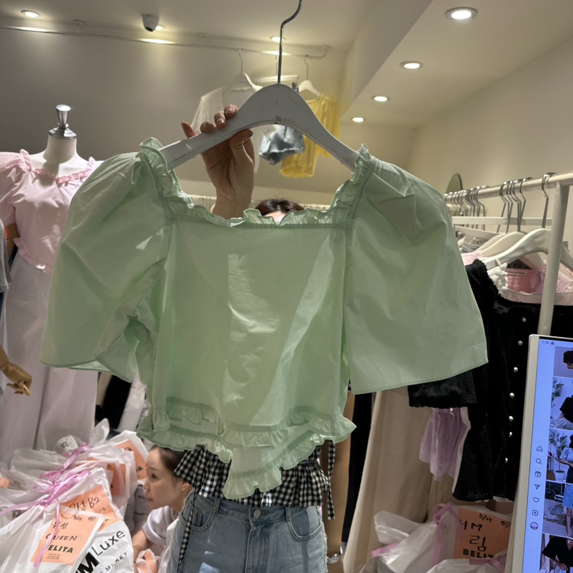 BELITA-L東大門代購女士新品熱賣人氣休閑襯衫蕾絲衫荷葉邊絨BELITA-L襯衫/蕾絲衫