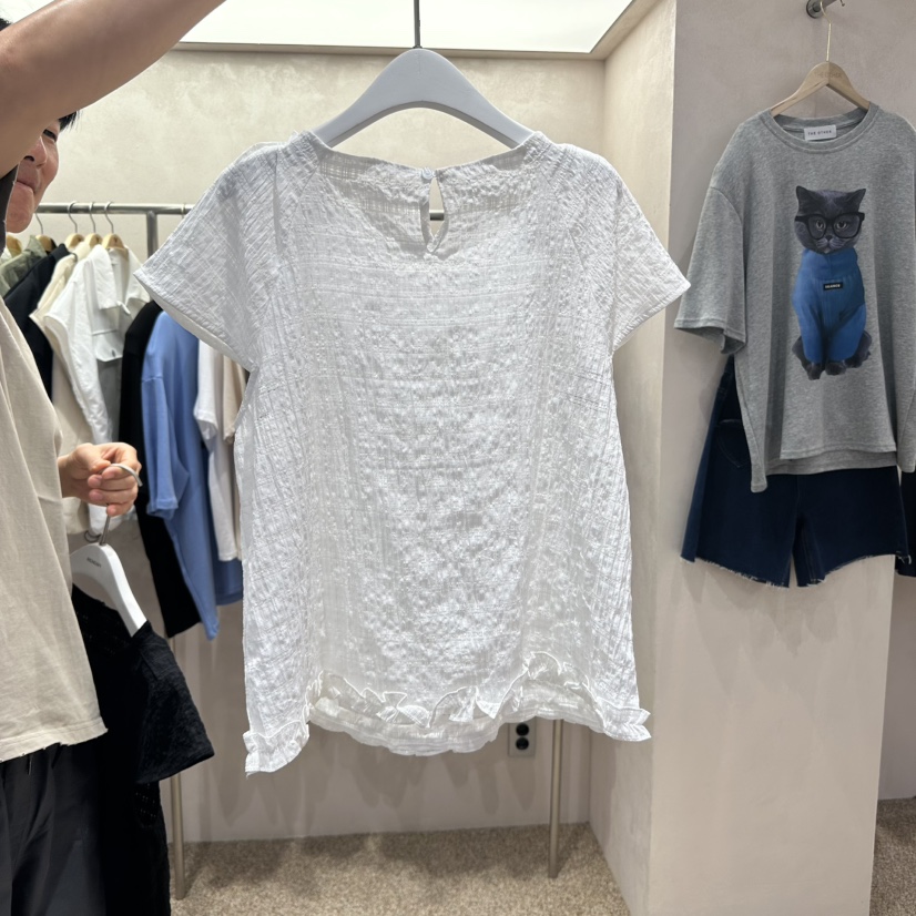 空韓國代購女裝新款時尚熱賣真品職業人氣休閑襯衫蕾絲衫褶皺THE OTHER襯衫/蕾絲衫