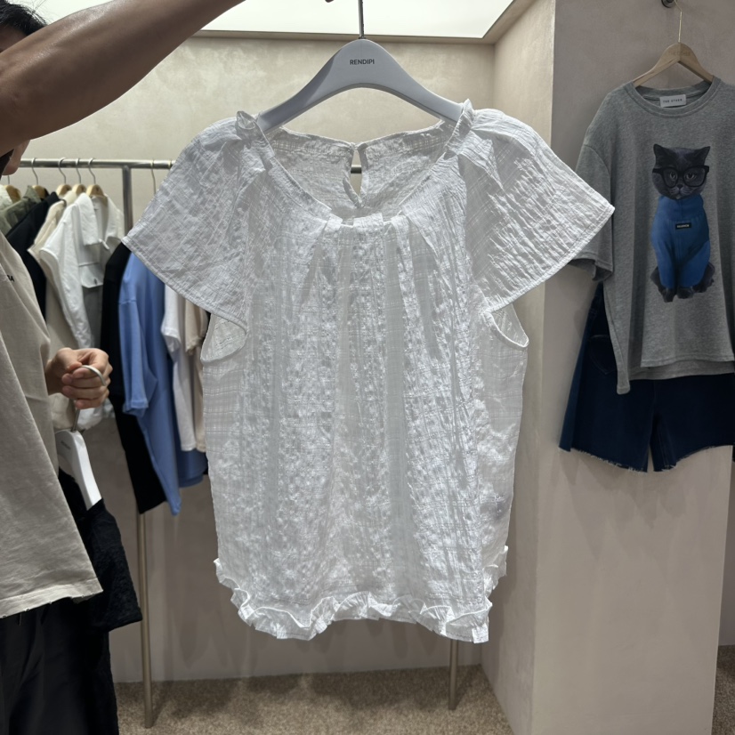 空韓國代購女裝新款時尚熱賣真品職業人氣休閑襯衫蕾絲衫褶皺THE OTHER襯衫/蕾絲衫