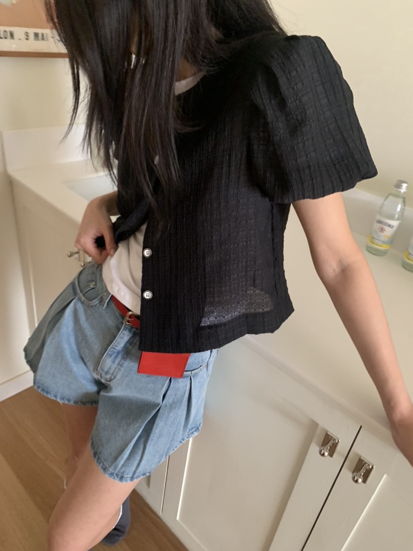 BADCALM東大門直郵女裝新款時尚人氣推薦襯衫蕾絲衫格紋透視BADCALM襯衫/蕾絲衫