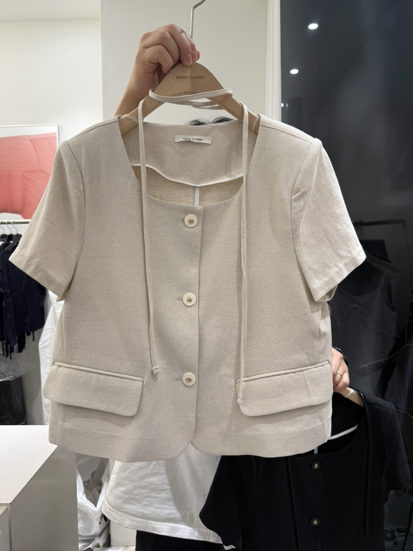 MEMO CLASSIC韓國代購女士新品25春夏人氣時尚真品夾克亞麻MEMO CLASSIC夾克