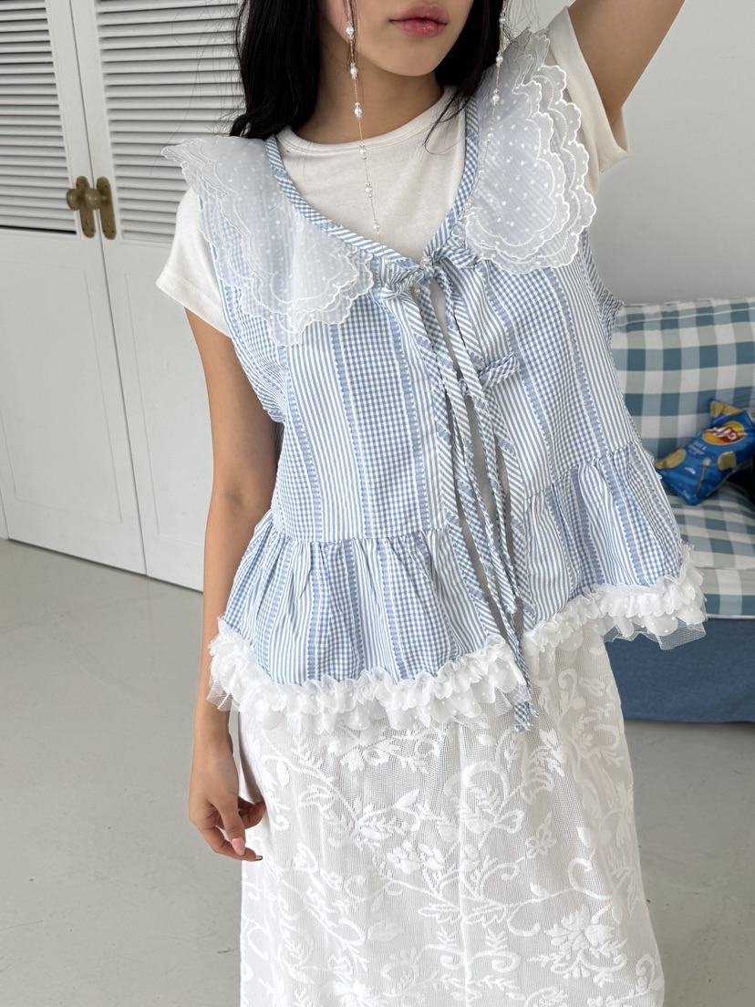 MAISONDEGLORY東大門實拍女裝新品真品時尚人氣休閑馬甲格紋MAISON DE GLORY馬甲