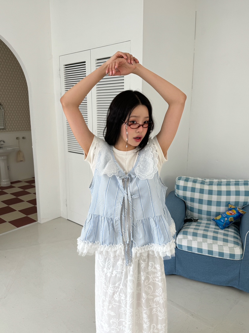 MAISONDEGLORY東大門實拍女裝新品真品時尚人氣休閑馬甲格紋MAISON DE GLORY馬甲