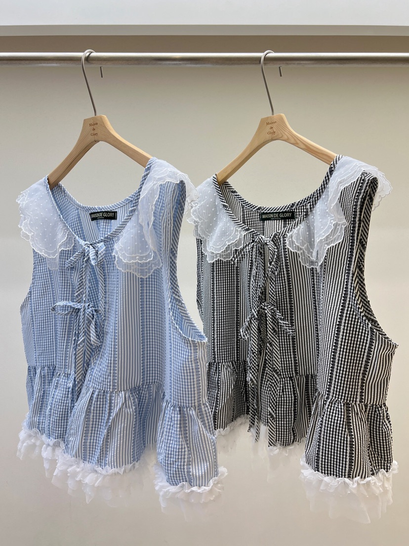 MAISONDEGLORY東大門實拍女裝新品真品時尚人氣休閑馬甲格紋MAISON DE GLORY馬甲