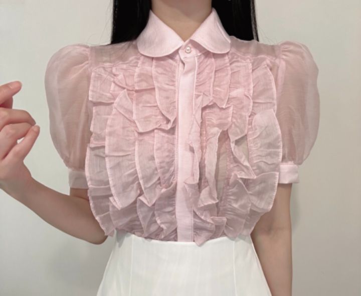火Ⅱ-화투-T東大門實拍女裝新款25春夏休閑時尚襯衫蕾絲衫火Ⅱ襯衫/蕾絲衫