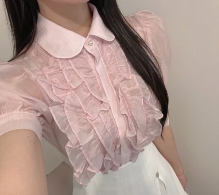 火Ⅱ-화투-T東大門實拍女裝新款25春夏休閑時尚襯衫蕾絲衫火Ⅱ襯衫/蕾絲衫