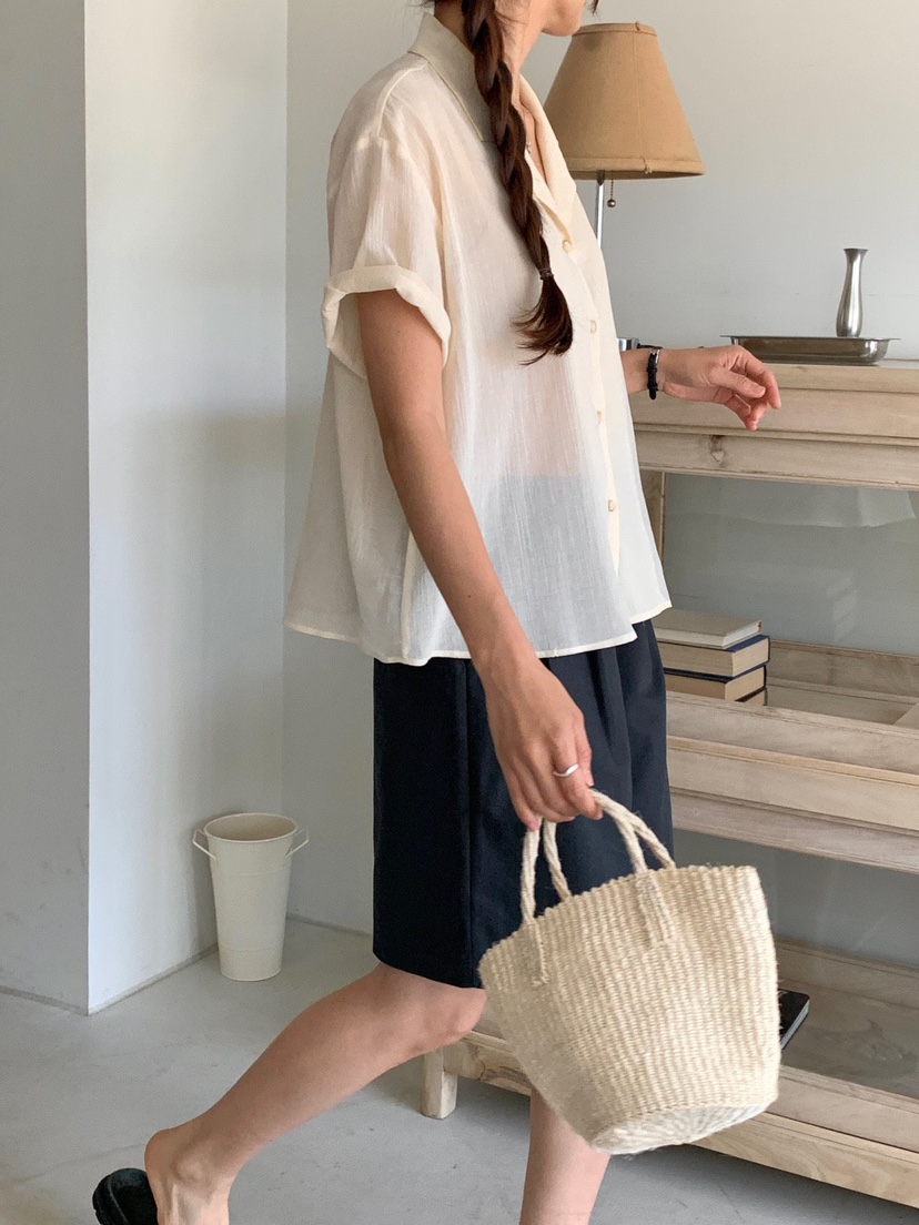 WOOD韓國直郵女士新款職業熱賣人氣時尚休閑襯衫蕾絲衫透明WOOD襯衫/蕾絲衫