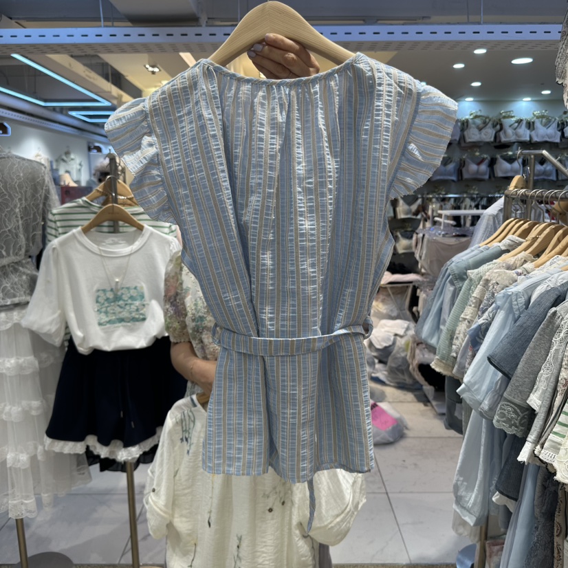空韓國直郵女士新品25春夏職業休閑真品熱賣襯衫蕾絲衫含腰帶BELITA襯衫/蕾絲衫