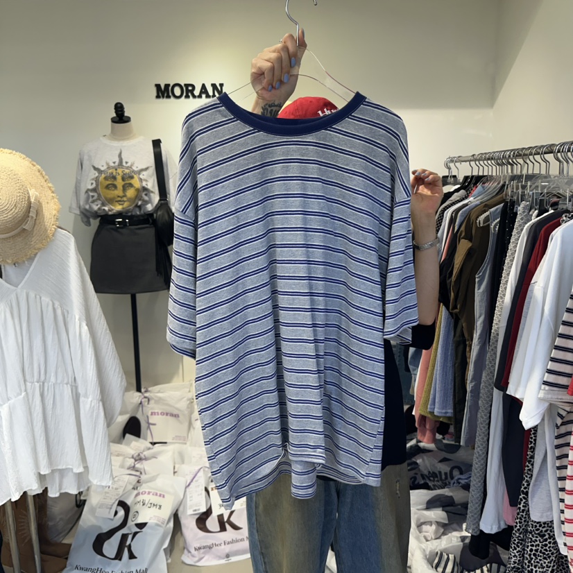 MORAN東大門代購女裝新品推薦時尚職業熱賣人氣真品T恤條紋MORAN/MOSCOT恤圖色3